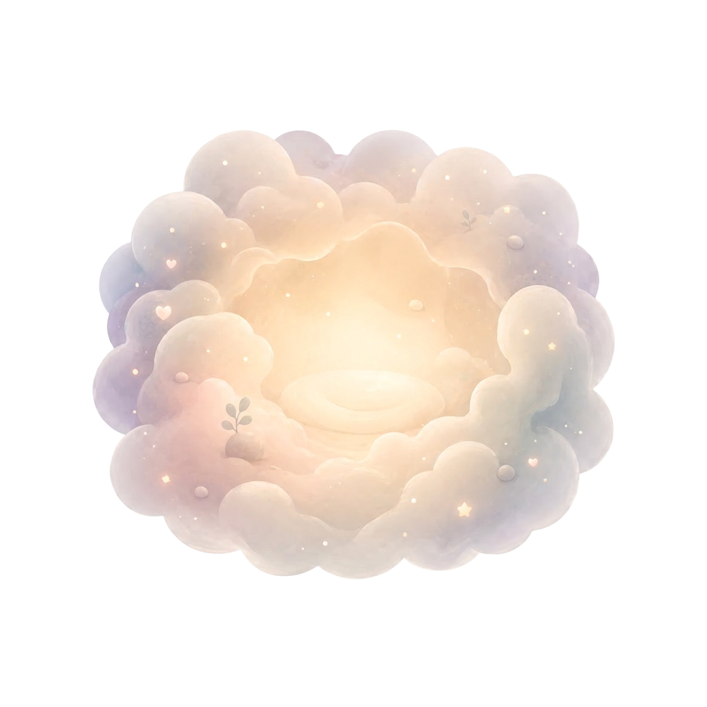 Weiche Innenwelt aus Wolken mit warmem Licht